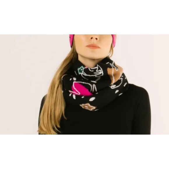 Bel Kazan Anthropologie Infinity Neck Scarf Black Pink Pattern - Picture 1 of 7